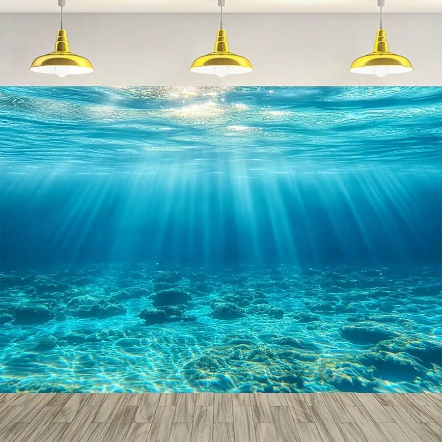 1 bucă fundal de lume subacvatică în stil oceanic, 100% poliester scenă de plajă hawaiană, fără electricitate, ideal pentru decorațiuni interioare/exterioare și accesorii pentru fotografie de petrecere