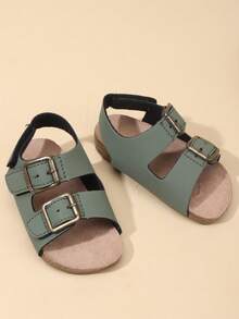 2025年新款夏季时尚男女儿童罗马凉鞋，PU皮革，可调节绑带设计，柔软透气，防滑鞋底，轻便 - 軍綠色 - 查看 2