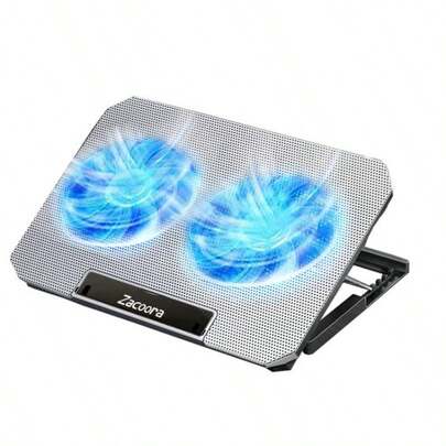 「強力冷却ファン」ノートパソコン冷却パッド、冷却ブラケット、冷却テーブル、大型ファン2個搭載、5段階高さ調節可能-Silver