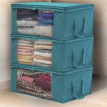 1 pieza Bolsa de almacenamiento plegable con ventana transparente, asa, adecuada para armarios, dormitorios, almohadas, ropa de cama, ropa, juguetes de peluche, mantas