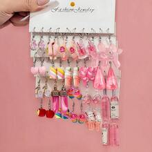 Juego combinado de 5-20 pares de nuevos pendientes colgantes de resina en rosa con diseños de ositos, mariposas, corazones, tazas/botellas - resina sintética - Ver 8