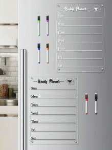 1 set d'aimants de frigo en acrylique avec chiots et lettres noir et blanc, un planificateur hebdomadaire magnétique transparent pour tableau blanc, un tableau de message réutilisable, des aimants de décoration de frigo (comprend 6 marqueurs de tableau blanc)
