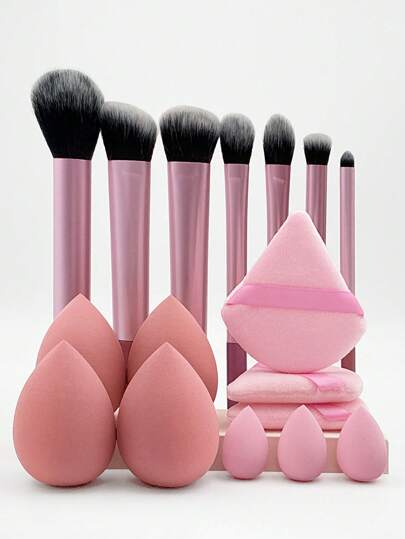 17 pezzi Set di pennelli e spugne per il makeup, Set professionale di pennelli da trucco e miscelatori, Set di pennelli da trucco con cuscinetti per cipria.