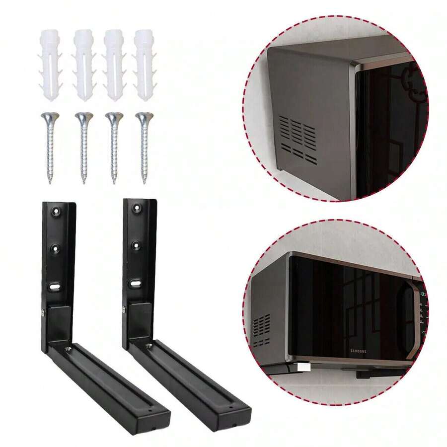 2Pcs Iron Microwave Black Wall Mounting Brackets Shelf With Extendable Arms - 1 - View 1