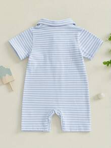 Conjunto de golf para bebé niño, mono de manga corta con bordado de palos de golf, ropa de verano bonita para recién nacido de 0 a 18 meses - Azul - Ver 2