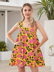 Women's Summer Tie Strap Dress Stripe Tree/Flower Print Loose Mini A Line Dress For Beach