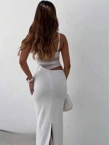 Women Y2k Sexy Maxi Dress Spaghetti Strap Bodycon Cami Dress Low Cut Sheer Mesh Patchwork Cutout Sleeveless Long Dress Wedding Party Cocktail Dress Night Clubwear Casual Summer Vacation Beach Dresses - 白色 - 查看 6