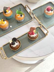 1pc Vintage Metallic Edge Sweet Treat Serving Platter - Milk Green Gold Tray - View 5