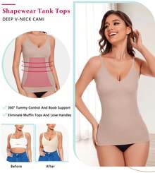 Womens Tummy Control Shapewear Tank Tops Soft Shaping V-Neck Compression Tank Tops Body Shaper Camisole - Beige - View 4