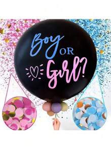 Palloncino nero da 36 pollici con cerchio perfetto per la rivelazione del sesso, decorazione per feste per bambini e bambine "boy or girl"
