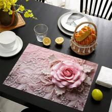 1pc/4pcs/6pcs Beautiful Flower Pattern Linen Table Placemats, Suitable For Dining Table, Seasons All Year Round, Modern Washable Placemats For Room Decor, Table Runners, Coasters, Kitchen Dining Table Mats, Party Decorations, Home Decor, Perfect Gift