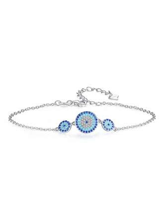 TONGZHE Women's Evil Eye Bracelet Authentic 925 Pure Silver Men's Jewelry Luxury Round Blue Eye CZ Three Stone Tennis Bracelet 1 Piece