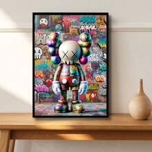 1 件 KAWS 风格极简主义艺术画 – Kaws 海报当代墙壁艺术画 | 炫酷流行艺术印刷品，适用于卧室装饰、办公室或工作室装饰海报帆布印刷，2D，非常适合房间装饰，无框 - 彩色 - 查看 3