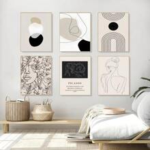 1pc/3PCS Wall Arts Posters Modern Abstract Geometric Beige Black Bohemian Poster Canvas Art, Suitable For Residential And Dormitory Walls, Living Room And Bar Decoration, Dining Room Or Bathroom, Room Decoration, Frameless High-Quality, Indoor/Outdoor Canvas Art, Frameless/ With A Frame