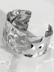 1pc Geometric Exaggerated Wavy Bangle Bracelet, Fashionable European & American Design - Silver - View 3