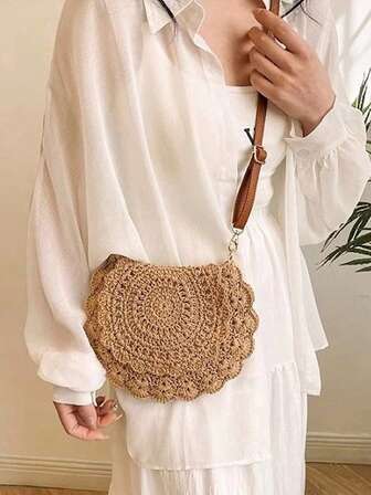 Summer Straw Weaved Casual Simple Shoulder Crossbody Bag For Travel, Outdoor, Vacation, Beach