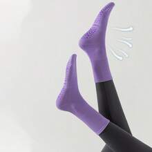 6 pares de calcetines de yoga de color liso para mujer, calcetines de media caña con suela de silicona antideslizante para baile, fitness, uso en interiores, otoño