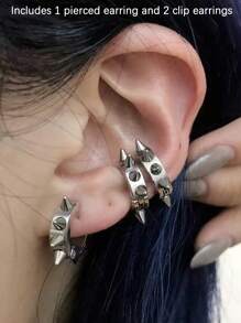 3pcs Stud Hoop Earrings In Punk Style (Female), Gothic Rock Hip Hop Style Earrings (Male And Female), Suitable For Parties, Parties, Everyday Wear