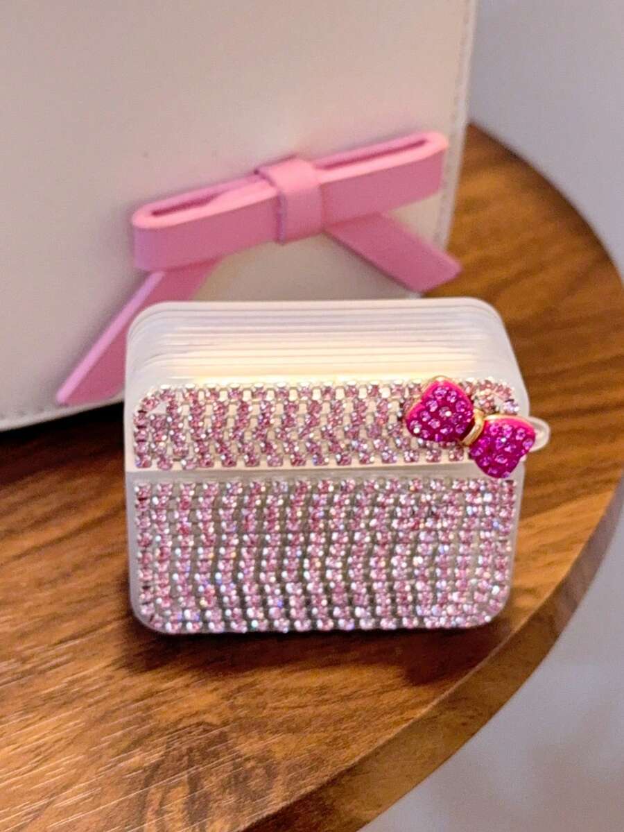 [5D 水钻保护壳] 粉色/白色水钻 + 玫瑰蝴蝶结奢华闪亮保护壳适用于 Pro 2/3/4 和 1/2，送给她的礼物 - 粉蝴蝶結 - 查看 1