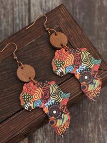 1 Pair New African Cultural Map Wooden Earrings, Retro Style Earrings For Women - Multicolor - View 2