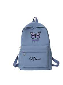 Mochila de fitness personalizable para la vuelta al colegio con nombre o saludo festivo. Nuevo artículo para la vuelta al colegio, casual y versátil, con estampado de mariposa lindo, material de cremallera de nailon. Puedes personalizar el nombre, la letra, el número de la suerte, etc. Se puede regalar como regalo de cumpleaños a la hija de un amigo, o como bolsa conmemorativa, regalo, regalo de aniversario. - Texto 1 - Ver 17
