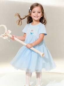 Balabala Vestido da  para Meninas - Azul Claro Macio e Confortável - Vestido com Estampa de Desenho Animado Adorável, Perfeito para o Verão - rosa azul - Visão 2