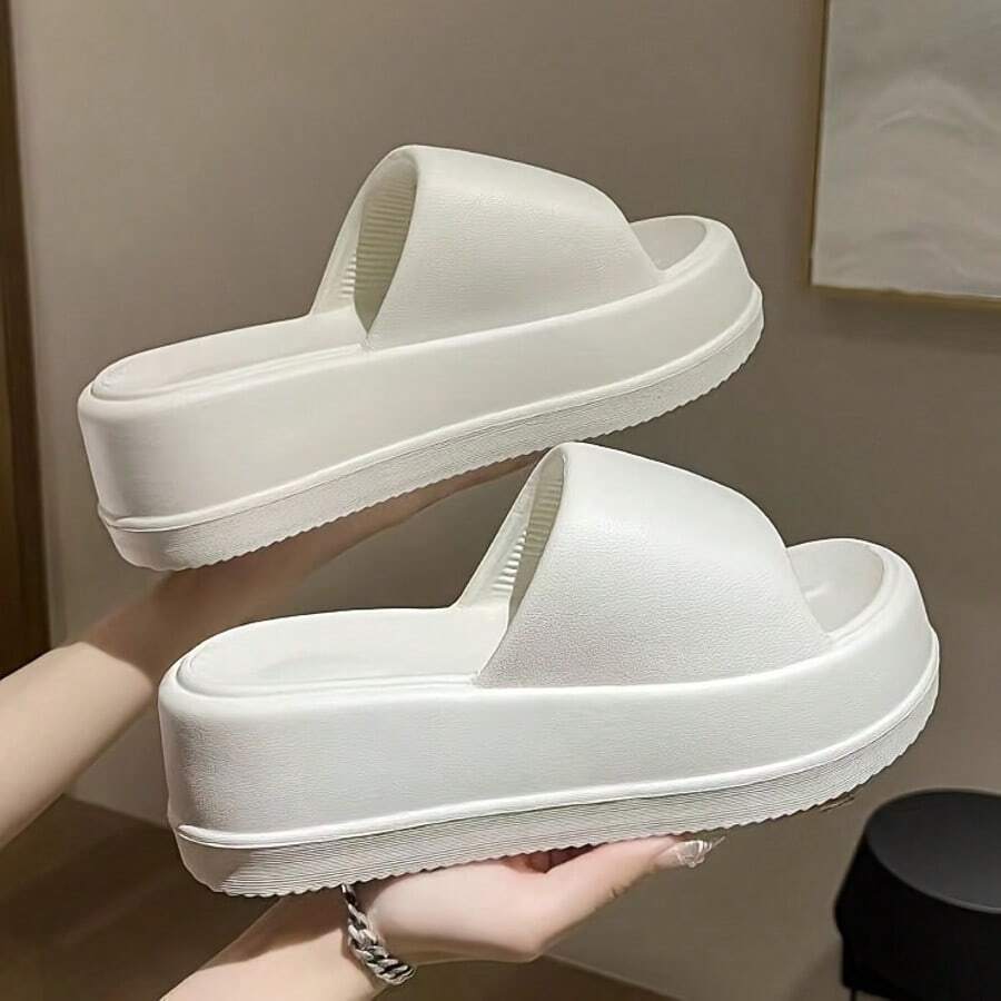 Women's Super Soft EVA Lightweight Comfortable Flat Sandals, Solid Color, Increased Height 7cm Extra Thick Bottom, Suitable For Teens, Black, Summer