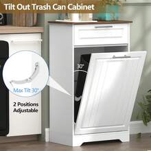 Single 10 Gallon Tilt Out Trash Can Cabinet, Wooden Hidden Garbage Can Holder With Storage Drawers For Kitchen And Dining Room, Laundry Hamper Cabinet For Bathroom, White - 白色 - 查看 4