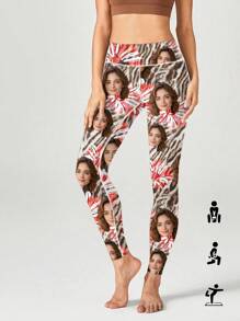 Customized Yoga Pants, Personalized Print Design Like Leopard Print, Flowers, Male/Female Portrait, Pets, Festival Atmosphere, Suitable For Yoga Classes