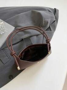 1 Peça Marrom Pu Liso Zíper E Decoração De Metal Bolsa De Ombro Versátil Casual, Adequada Para Uso Diário Feminino