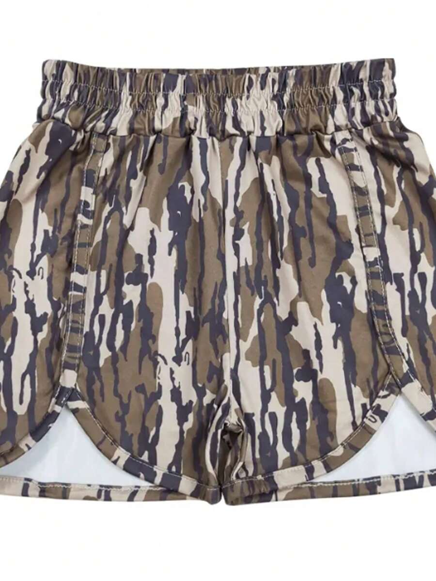 1PCS DckHunting Camo Shorts Perfect For Women Gym Basketball Beach Summer Short, Gift For Her - 棕色 - 查看 1