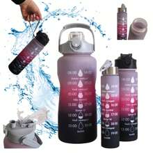 Ensemble de bouteilles d'eau de motivation 3 en 1 - Multi-design, 2 L + 900 ml + 300 ml | Bouteille d'eau Sipper pour adultes | Bouteilles d'hydratation anti-fuites avec marqueur de temps inspirant pour salle de sport, bureau et voyage, BOUTEILLE DE MOTIVATION 3 PIÈCES avec tasse à mesurer Bouteille de motivation pour l'eau.