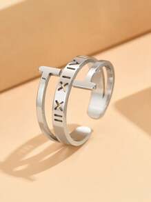 1 pieza Anillo de acero inoxidable ajustable con letra hueca de estilo minimalista y moderno, chapado en oro de 18 quilates, joyería resistente a los arañazos para uso diario de las mujeres