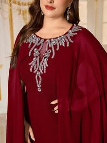 SUPGIR Robe de fête ample pour femmes avec col rond, manches évasées extra longues à sequins, patchwork à perles, jupe fluide fendue à ourlet