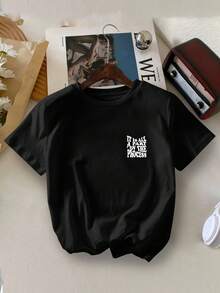 幼儿男童休闲红色扎染白色字母印花 T 恤，时尚圆领，夏季 - 黑色 - 查看 2