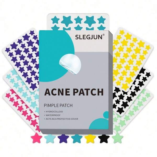 Parches para el acné en forma de estrella, pegatinas de parche de hidrocoloide para granos en colores rosas, 280 piezas en 2 tamaños, parches con formas lindas de estrella y corazón para granitos, manchas y erupciones