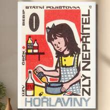 Framed 1960s Czech Safety Poster | Vintage Kitchen Decor | Mid-Century Art Print | Collectible Illustration | Retro Home Wall Art Kitchen Bathroom Living Room Mother's Day Easter Christmas Halloween Birthday Party Decorations - Framed - View 1