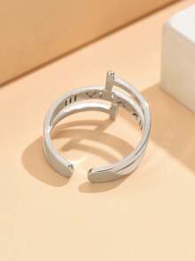 1 pieza Anillo de acero inoxidable ajustable con letra hueca de estilo minimalista y moderno, chapado en oro de 18 quilates, joyería resistente a los arañazos para uso diario de las mujeres