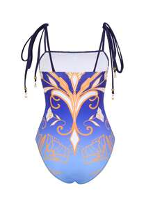 女士时尚性感抹胸连体泳衣，配有沙滩裙罩衫，可收拢遮掩腹部，欧美风格，适合夏季、海滩和度假。