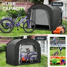 Bicycle Storage Shed Tent, Waterproof Portable Bike Cover For 3 Motorcycles Or 4 Bikes, Silver Coated 210D Easy Setup Outdoor Sheds Shelter For Motorcycle, Garden Tools, Lawn Mower - 黑色 - 查看 3