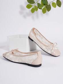 2025年新款蝴蝶结方头粗跟一脚蹬休闲舒适软底女鞋 - 杏色 - 查看 6