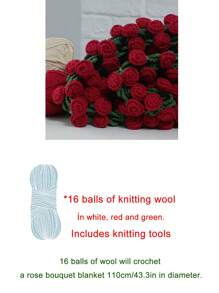 1 Set DIY Crochet Rose Bouquet Blanket Kit Crochet Flower Bouquet Blanket Material Knitting Kit Pack Red Rose Round Blanket Sofa Throw Blanket Birthday Anniversary Gift Wedding Gift Home Decor