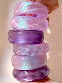 1件新款时尚夸张紫粉色多色闪光树脂手链，不对称波浪极简几何叠戴手镯，送给女朋友的礼物，适合派对、婚礼、工作、旅行、海滩、夜店等场合（请在购买前查看尺码表，此款尺码偏小，高品质，内径：60-63毫米） - 彩色 - 查看 3