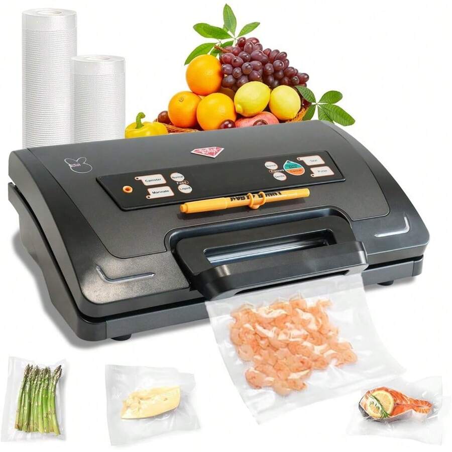 Liquid Vacuum Sealer,120W Powerful 90Kpa Sealer For Liquid Food Storage,Household 10-In-1 Function,Easy Hand-Lock,Double Pump Vacuum Sealer Machine With Bags Storage, Built-In Cutter,Orange Color