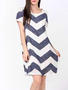 Boho Retro Rayon Cool Soft Summer Cuff Short Sleeve Crew Neck T Shirt Mini Dress Tunic With Pockets - 海軍藍 - 查看 3
