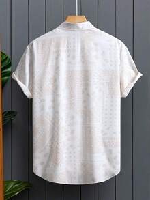 Men's Casual Paisley Print Button Front Short Sleeve Shirt, Summer - Beige - View 3