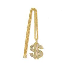 1pc Exaggerated Hip-Hop Dollar Sign Crystal Inlaid Bold Alloy Pendant Necklace, Suitable For Men And Women Everyday Wear - Gold - View 3