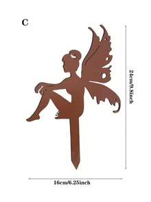 1 件 25 厘米长铁锈棕色仙女天使女孩花蝴蝶翅膀花园桩适用于户外、庭院、花园、花盆装饰