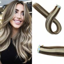 10pcs Women'S Tape-In Hair Extensions, 24 Inch Straight Synthetic Hair Extensions, Seamless & Invisible For All Hair Types 10Pcs/Pack 35g