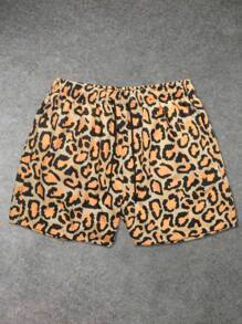 Yemwry Pantaloncini larghi da uomo con stampa leopardata e coulisse in vita